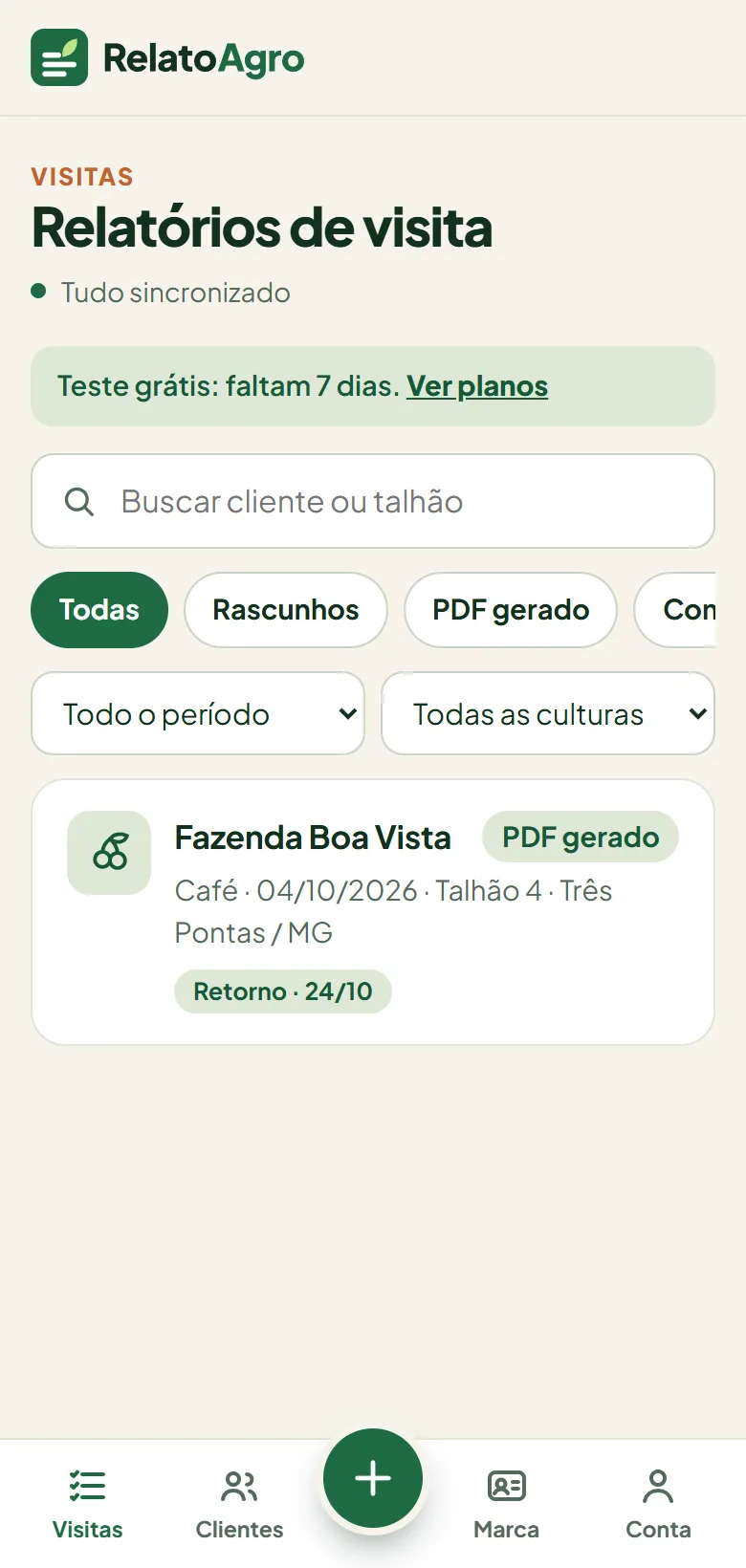 Lista de visitas com busca